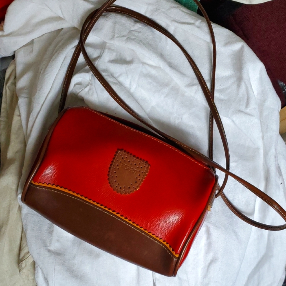 Vintage ESPRIT Red Brown Crossbody Purse - Zip Top Free Shipping